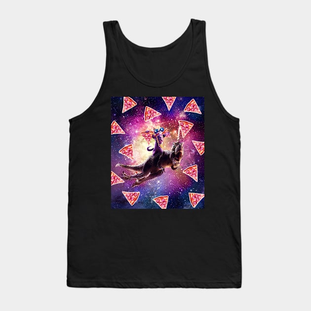 Thug Space Cat On Dinosaur Unicorn - Pizza Tank Top by Random Galaxy